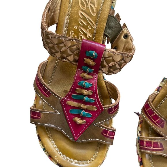 Elite By Corkys Woven Multicolor Heeled Sandals With Decorative Straps & Braided - Picture 3 of 7